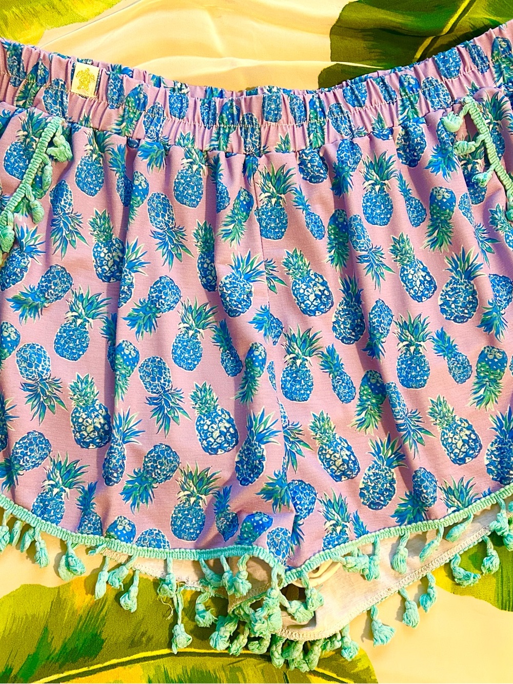 Simply Southern Lilac L/XL Shorts with Blue Pineapple Print and Tassels